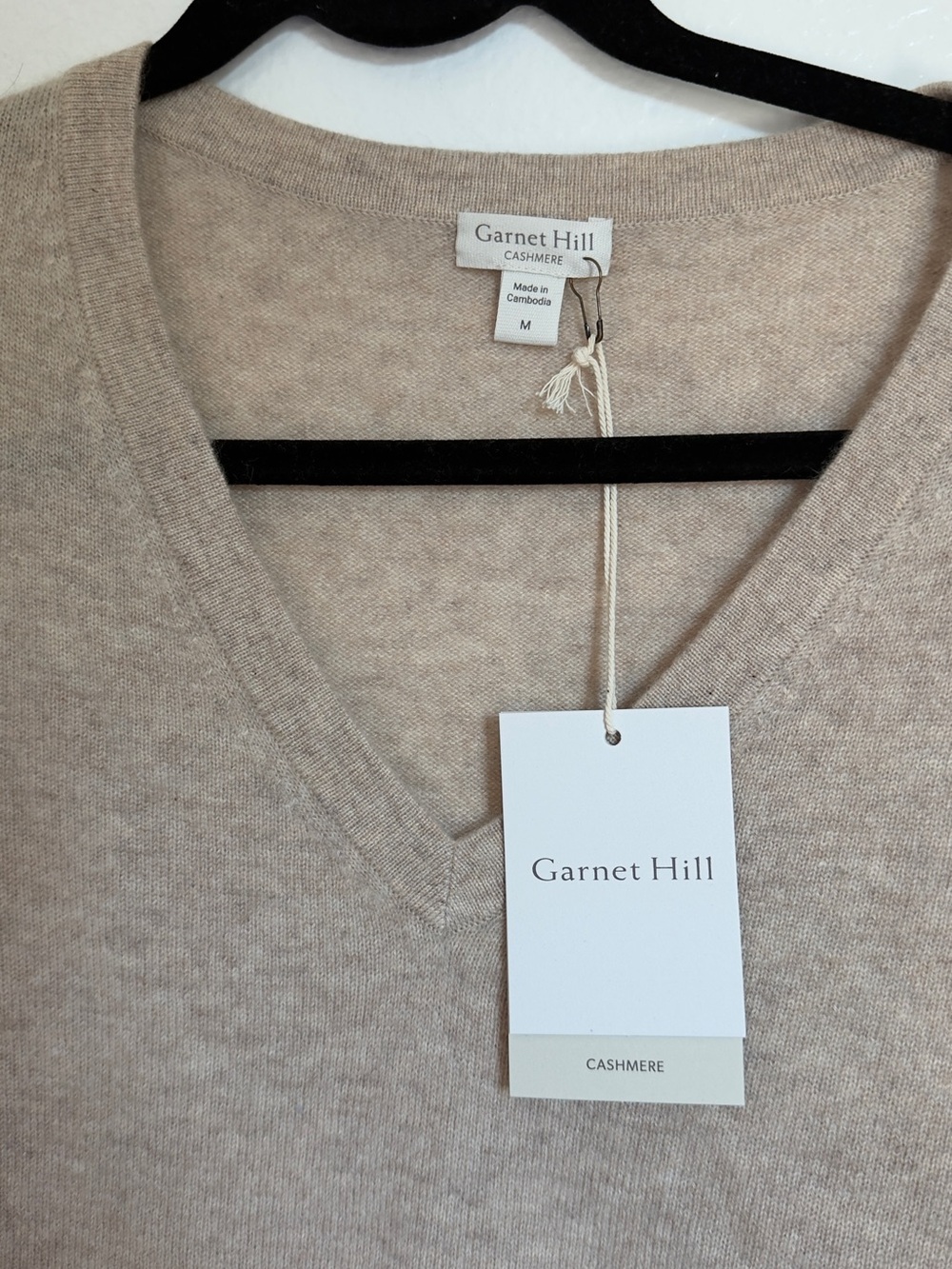 Garnet Hill Women's V-Neck Sweater in Light Beige - Picture 2 of 5
